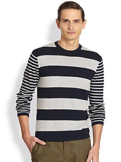 Michael Kors Striped Crewneck Sweater   Blue