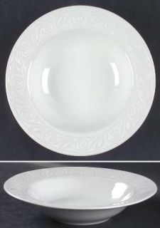 Gibson Designs Amaretto White Rim Soup Bowl, Fine China Dinnerware   White Embos