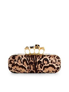 Alexander McQueen Leopard Print Calf Hair Knuckle Box Clutch   Leopard
