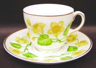 Wedgwood Kingcup Footed Cup & Saucer Set, Fine China Dinnerware   Yellow Flowers