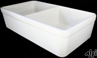 Alfi Brand AB512W Kitchen Sink, 32 Double Bowl Fireclay Farmhouse w/1 3/4 Lip White