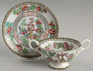Coalport Indian Tree Multicolor (Scalloped,Older) Footed Cream Soup Bowl & Sauce