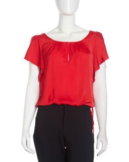 Drawstring Waist Blouse, Red Berry