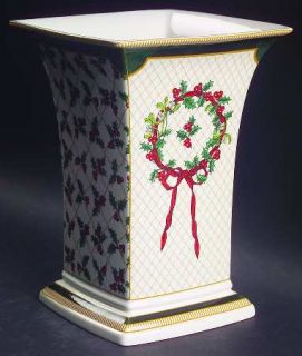 Royal Worcester Holly Ribbons Festive Square Vase, Fine China Dinnerware   Holly