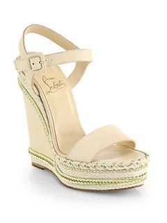 Christian Louboutin Duplice Leather Espadrille Wedge Sandals   Natural