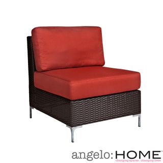 Angelohome Napa Springs Resin Wicker Tulip Red Armless Chair Indoor/outdoor Resin Wicker (Tulip redMaterials Aluminum, resin wicker, polyesterFinish Dark brownCushion includedWeather resistantDimensions Chair 33 inches high x 28.5 inches wide x 30 in