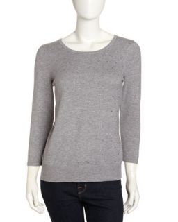Studded Knit Chiffon Back Sweater, Heather Gray