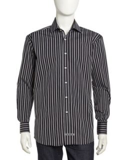 Striped Poplin Dress Shirt, Black