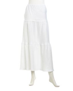 Pull On Paneled Linen Skirt, White