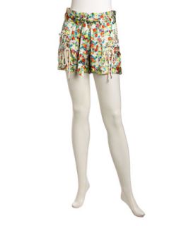 Vincent Floral Tie Waist Shorts, Multicolor Celadon