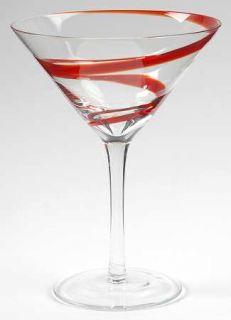 Pier 1 Swirline Red Martini Glass   Red Spiral Line On Clear Bowl