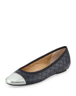 Saucy Quilted Ballerina Flats, Navy
