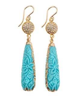Carved Turquoise & Hematite Crystal Drop Earrings