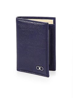 Salvatore Ferragamo Crackle Leather Portfolio Wallet   Blue