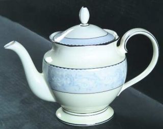 Noritake Montebello Teapot & Lid, Fine China Dinnerware   B Rim, White Scrolls &