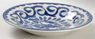 Anfora (Mexico) Puebla Blue Large Rim Soup Bowl, Fine China Dinnerware   Blue Fl