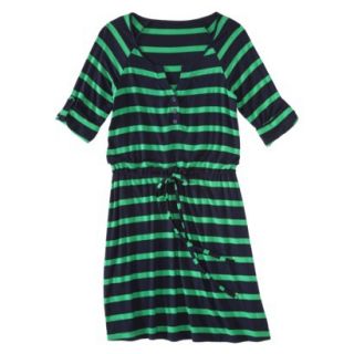 Merona Womens Knit Striped Henley Dress   Xavier Navy/Mahal Green   XS
