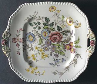 Spode Romney (Gadroon) Square Handled Cake Plate, Fine China Dinnerware   Gadroo