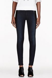 Rag And Bone Deep Blue Leather_trimmed The Pop Legging Jeans