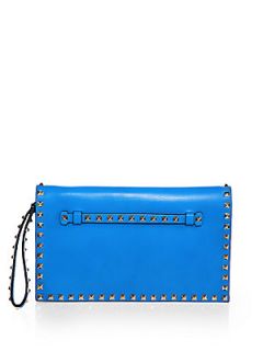 Valentino Rockstud Flap Clutch   Blue