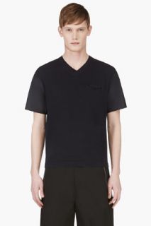 Carven Navy Contrast Short Sleeve V_neck Sweater