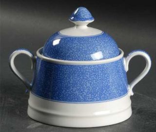 Spode Vermicelli Blue Sugar Bowl & Lid, Fine China Dinnerware   Blue Mottled Rim