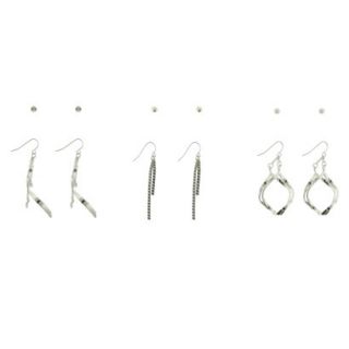 Womens Stud and Drop Earrings Set of 6   Silver/Crystal