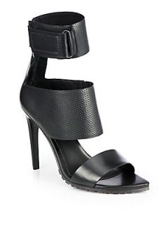 Tibi Evie Leather Ankle Strap Sandals   Black