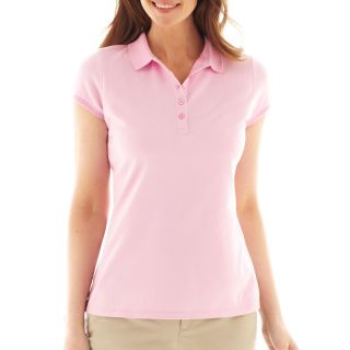LIZ CLAIBORNE Short Sleeve Polo Shirt   Petite, Pink