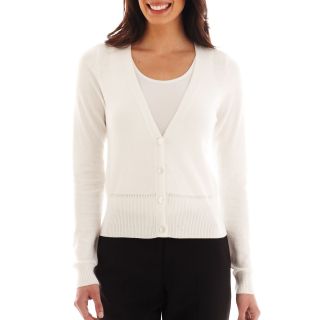 Worthington Pointelle Trim Cardigan Sweater, White, Womens
