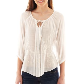 By & By 3/4 Sleeve Embroidered Peasant Top, White