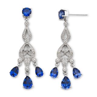Lab Created Blue Sapphire & Diamond Accent Chandelier Earrings, Womens