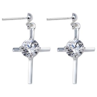 Cubic Zirconia Cross Earrings Sterling Silver, Womens