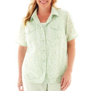 Alfred Dunner Garden District Floral Burnout Layered Top   Plus, Mint (Green)