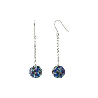 Bridge Jewelry Sterling Silver Blue & Purple Crystal Ball Linear Drop Earrings