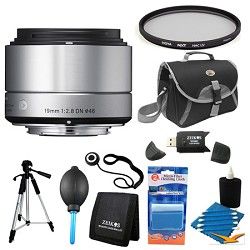 Sigma 19mm F2.8 EX DN ART Silver Lens for Sony Filter Bundle