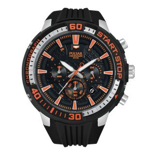 Pulsar Mens Black Ion Orange Highlighted Chronograph Watch