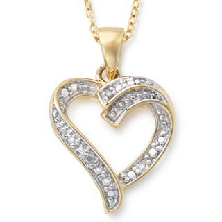 Bridge Jewelry 18K Gold Plated Diamond Accent Heart Necklace, Gold