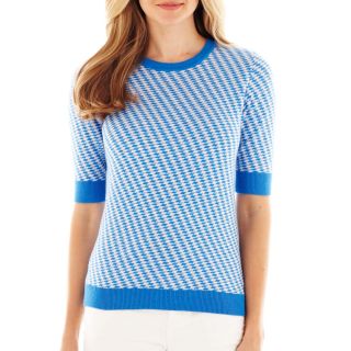 LIZ CLAIBORNE Elbow Sleeve Knit Sweater, Blue, Womens