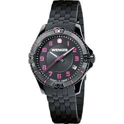 Wenger Ladies Squadron Analog Watch   Black Dial/Black Silicone Rubber Strap