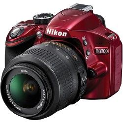 Nikon D3200 DX format Digital SLR Kit w/ 18 55mm DX VR Zoom Lens (Red)