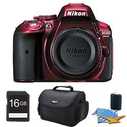Nikon D5300 DX Format Digital 24.2MP SLR Body (Red) Plus 16 GB Memory Bundle