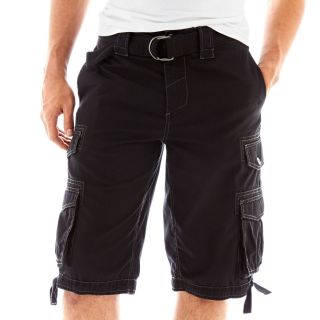 Chalc Belted Dobby Cargo Shorts, Black, Mens