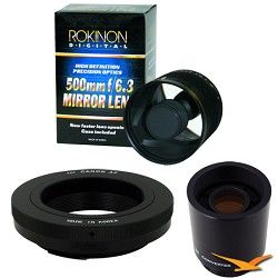 Rokinon 500mm F6.3 Mirror Lens for Canon EOS with 2x Multiplier (Black Body)   E