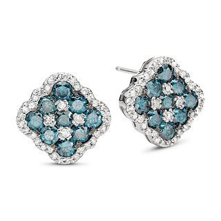 Closeout EFFY 1 CT. T.W. White and Color Enhanced Blue Diamond Earrings, Wg,