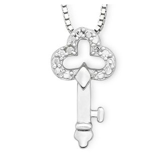 Diamond Accent Key Pendant Sterling Silver, Womens