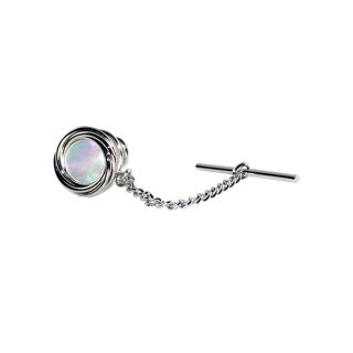 Rhodium Plated Tie Tack with Mother of Pearl Stone, Silver