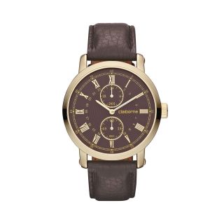 CLAIBORNE Mens Brown Leather Gold Tone Watch