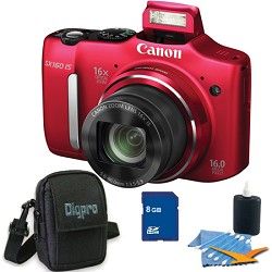 Canon Powershot SX160 IS 16MP 16x Zoom Red Digital Camera 8GB Bundle