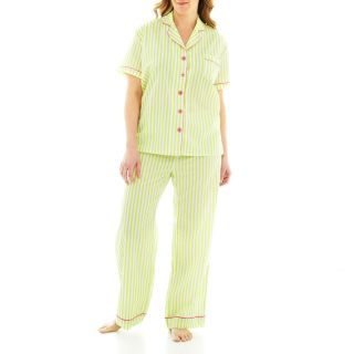 INSOMNIAX Short Sleeve and Pants Cotton Pajama Set   Plus, Pnk, Womens